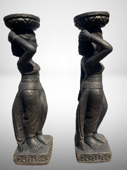 Balinese Temple Goddess Statue Pair 37"