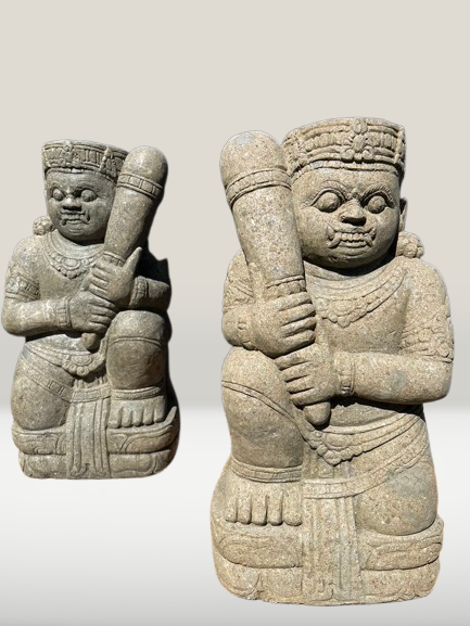 Stone Dvarapala Guardian Sculpture Pair 32"