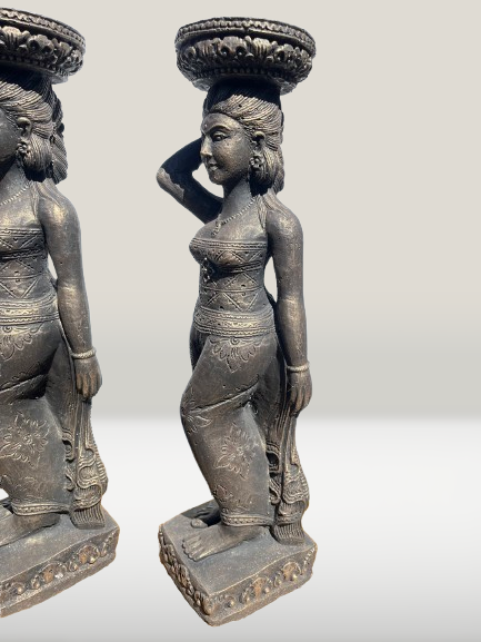 Balinese Temple Goddess Statue Pair 37"