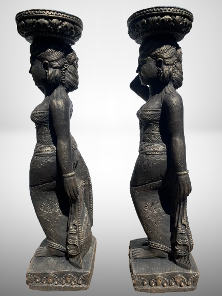 Balinese Temple Goddess Statue Pair 37"