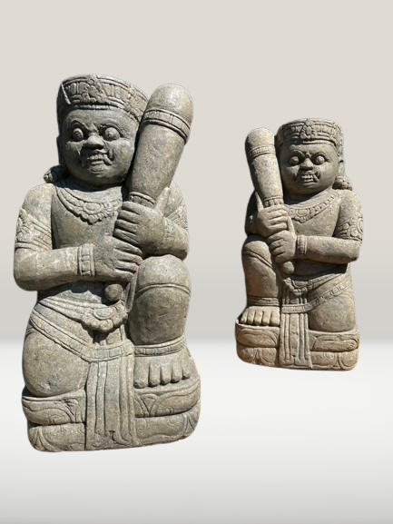 Stone Dvarapala Guardian Sculpture Pair 32"