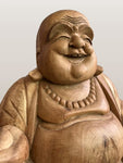 Wood Fat Laughing Happy Buddha Statue 12" - Routes Gallery
