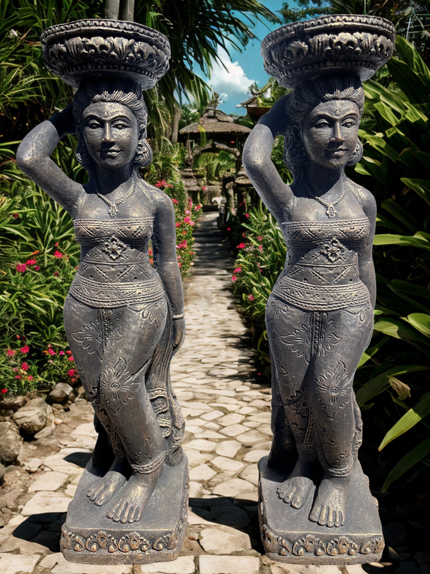 Balinese Temple Goddess Statue Pair 37"