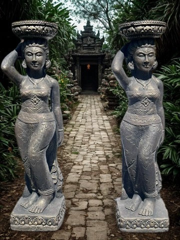 Balinese Temple Goddess Statue Pair 37"