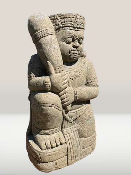 Stone Dvarapala Guardian Sculpture Pair 32"