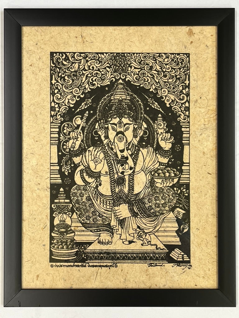 Framed Seated Abhaya Ganesh Art Print 21"