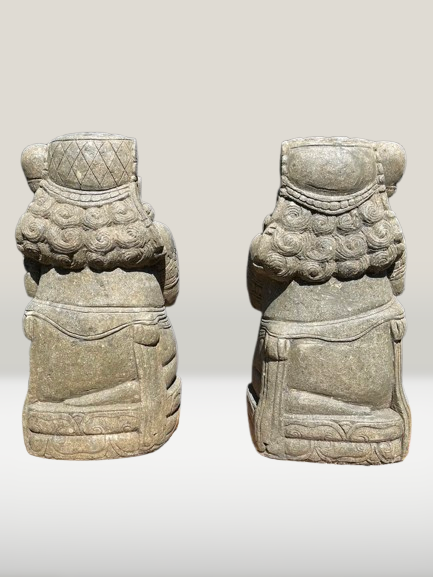 Stone Dvarapala Guardian Sculpture Pair 32"