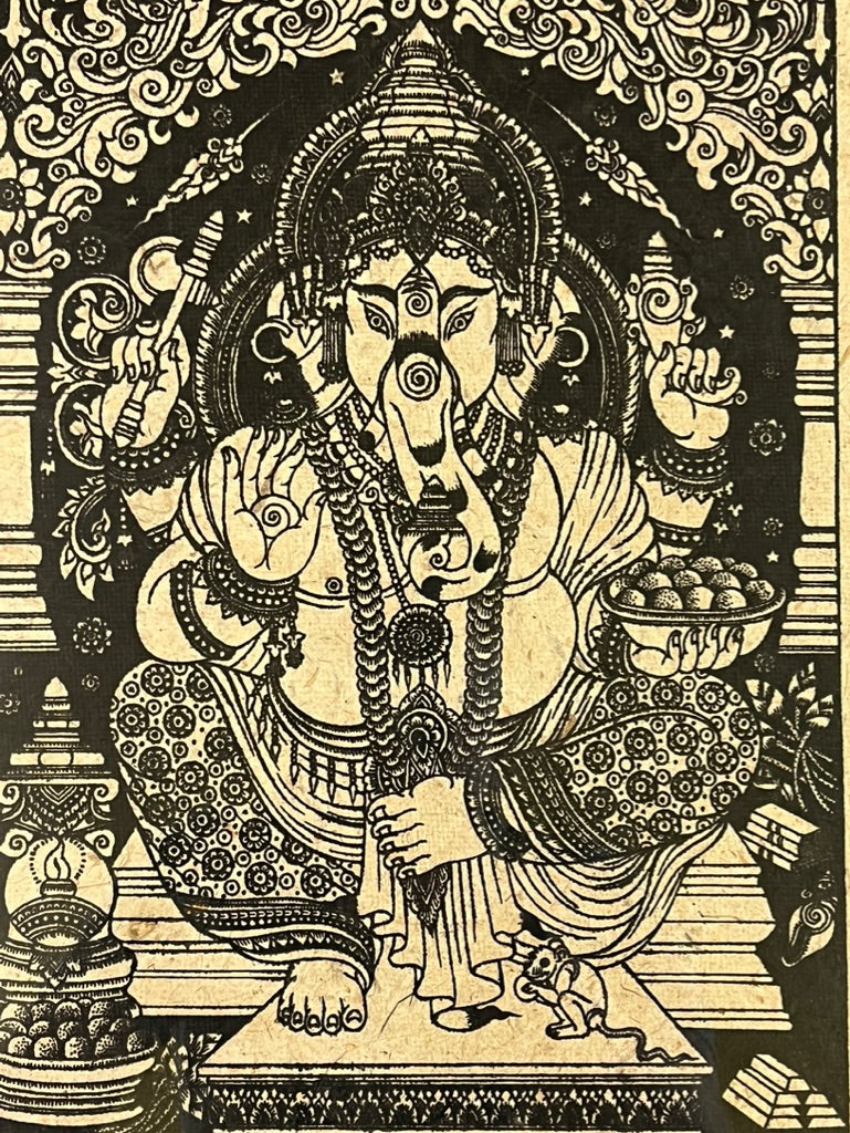 Framed Seated Abhaya Ganesh Art Print 21"