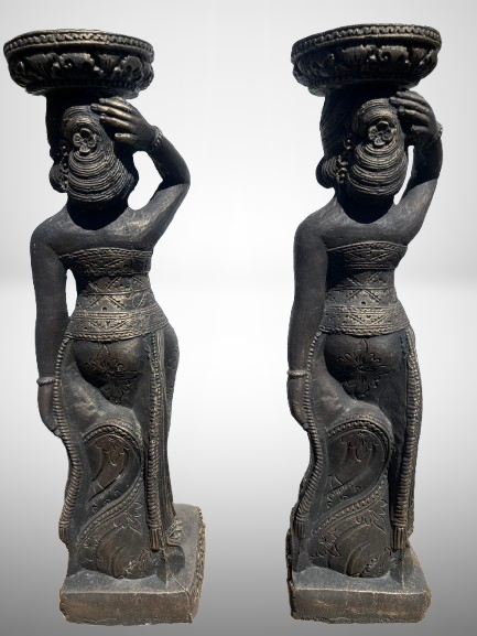 Balinese Temple Goddess Statue Pair 37"