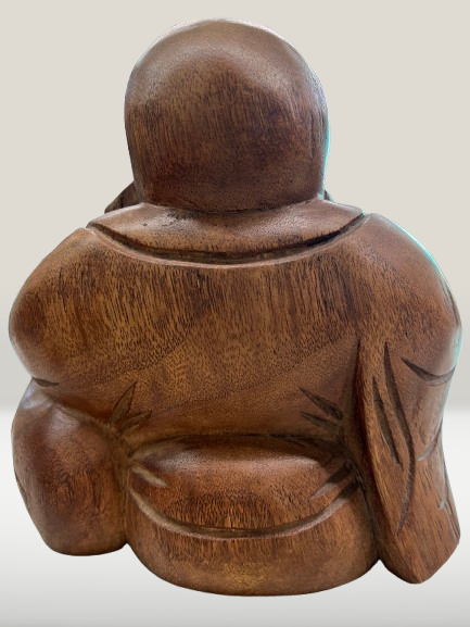 Wood Hotei Happy Buddha of Wealth Statue 7.5"