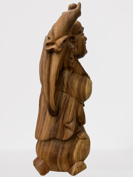 Wood Standing Happy Buddha Statue with Hands Up 19"