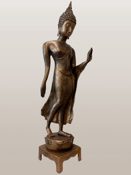 Brass Walking Sukhothai Buddha Statue 24"