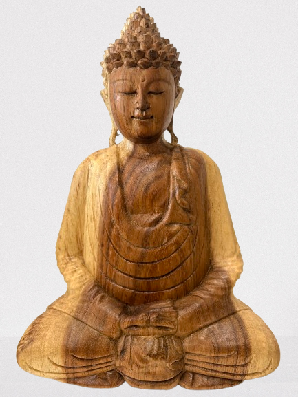 Wood Meditation Buddha Hand Carved 12"