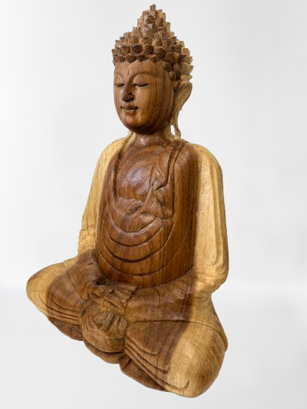 Wood Meditation Buddha Hand Carved 12"