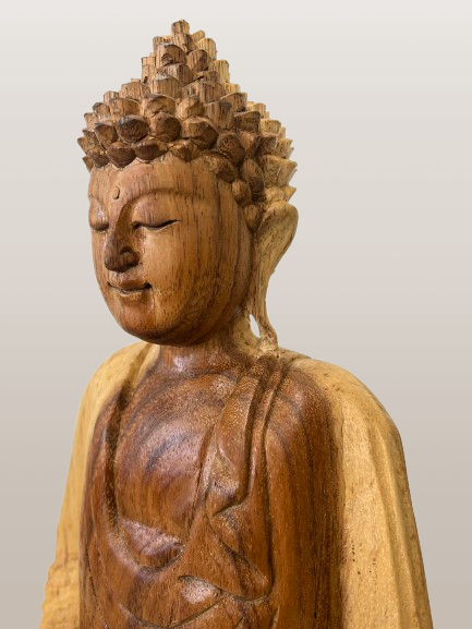 Wood Meditation Buddha Hand Carved 12"
