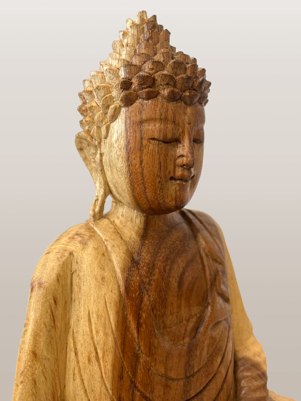 Wood Meditation Buddha Hand Carved 12"