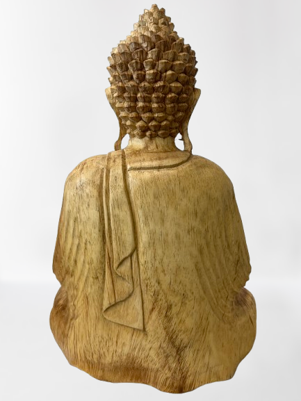 Wood Meditation Buddha Hand Carved 12"