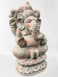 Stone Seated Abhaya Ganesh Statue 14"