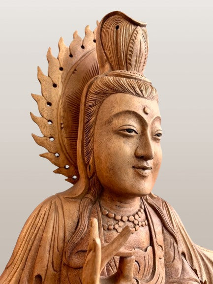 Wood Quan Yin with Pouring Vase Statue 33" - Routes Gallery