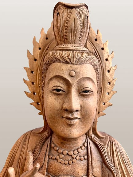 Wood Quan Yin with Pouring Vase Statue 33" - Routes Gallery