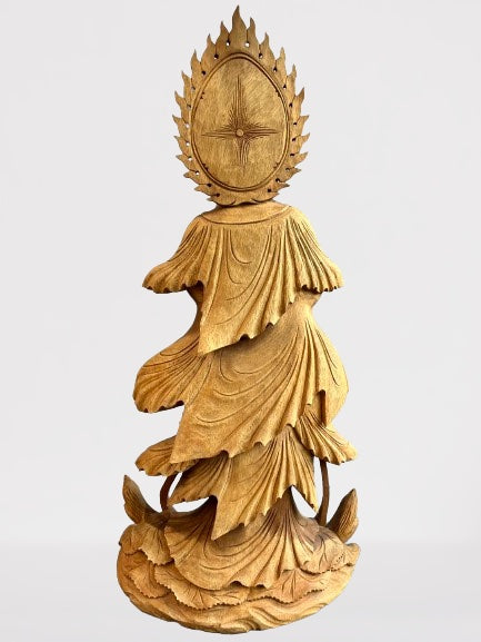 Wood Quan Yin with Pouring Vase Statue 33" - Routes Gallery