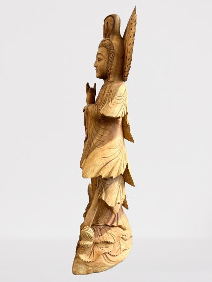 Wood Quan Yin with Pouring Vase Statue 33" - Routes Gallery