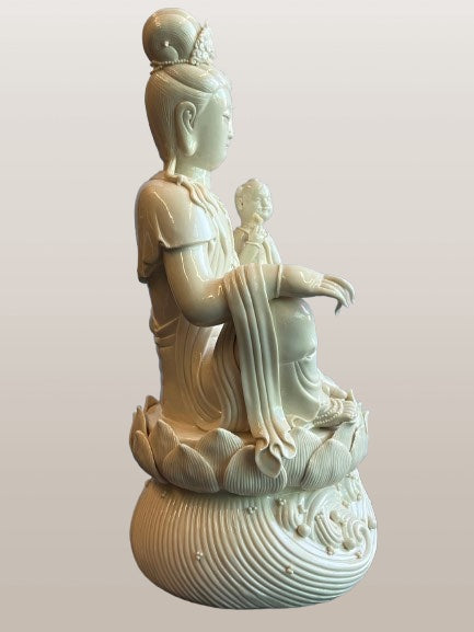 Porcelain Quan Yin Statue Holding Baby 16"