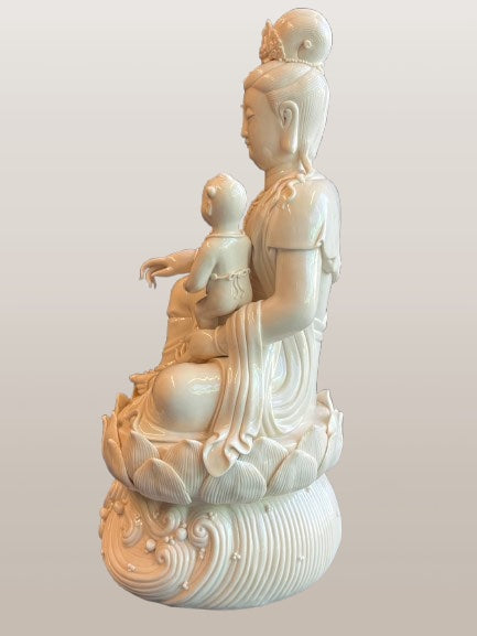 Porcelain Quan Yin Statue Holding Baby 16"