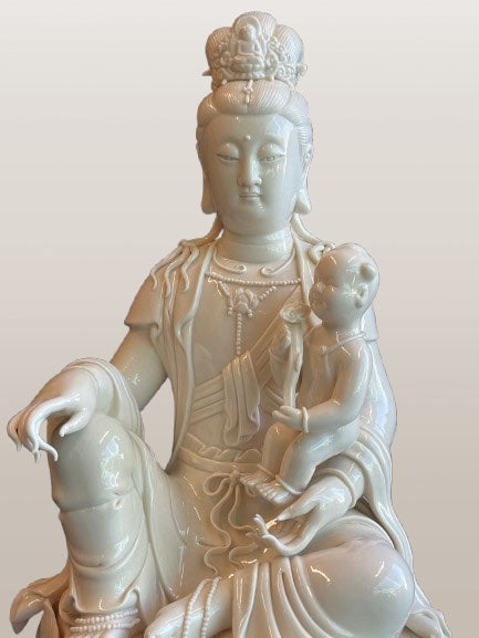 Porcelain Quan Yin Statue Holding Baby 16"