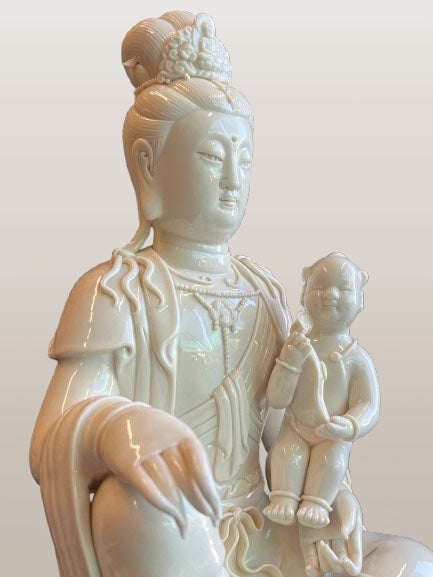 Porcelain Quan Yin Statue Holding Baby 16"