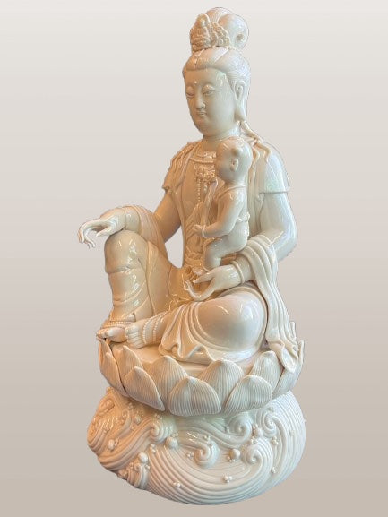 Porcelain Quan Yin Statue Holding Baby 16"