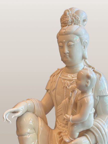 Porcelain Quan Yin Statue Holding Baby 16"
