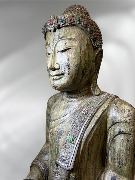 Wood Standing Buddha with Offering Bowl 69"