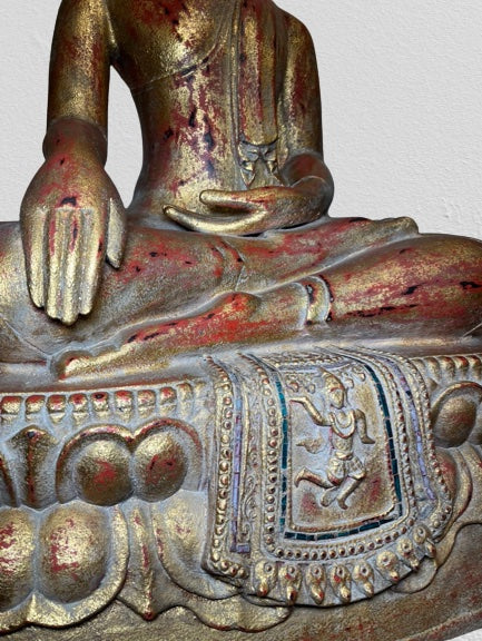 Wood Thai Earth Witness Buddha Statue 40"