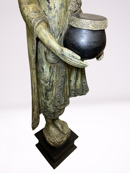 Wood Standing Buddha with Offering Bowl 69"