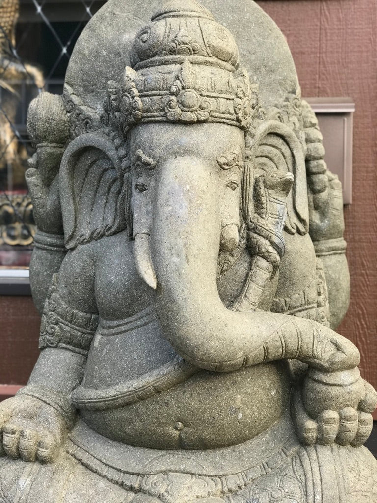 Large Stone Seated Ganesh Statue 56" - Routes Gallery