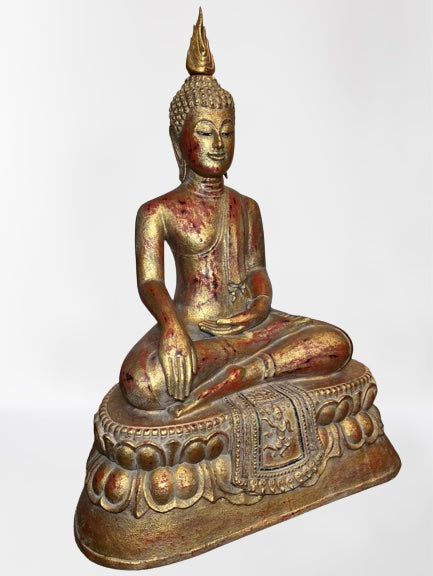 Wood Thai Earth Witness Buddha Statue 40"