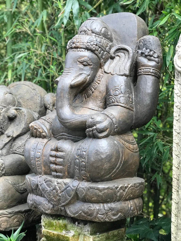 Stone Garden Ganesh Carving Holding Tusk 34" - Routes Gallery