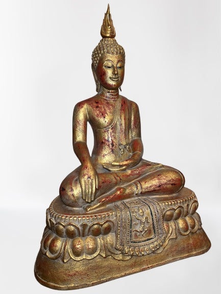 Wood Thai Earth Witness Buddha Statue 40"