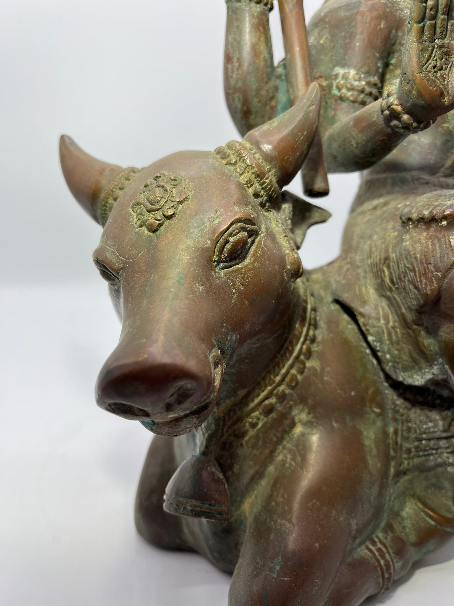 Brass Abhaya Shiva Seated on Nandi Statue 17"