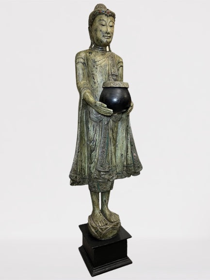 Wood Standing Buddha with Offering Bowl 69"