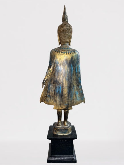 Wood Standing Thai Buddha Statue 43"