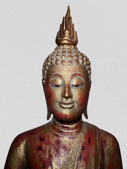 Wood Thai Earth Witness Buddha Statue 40"