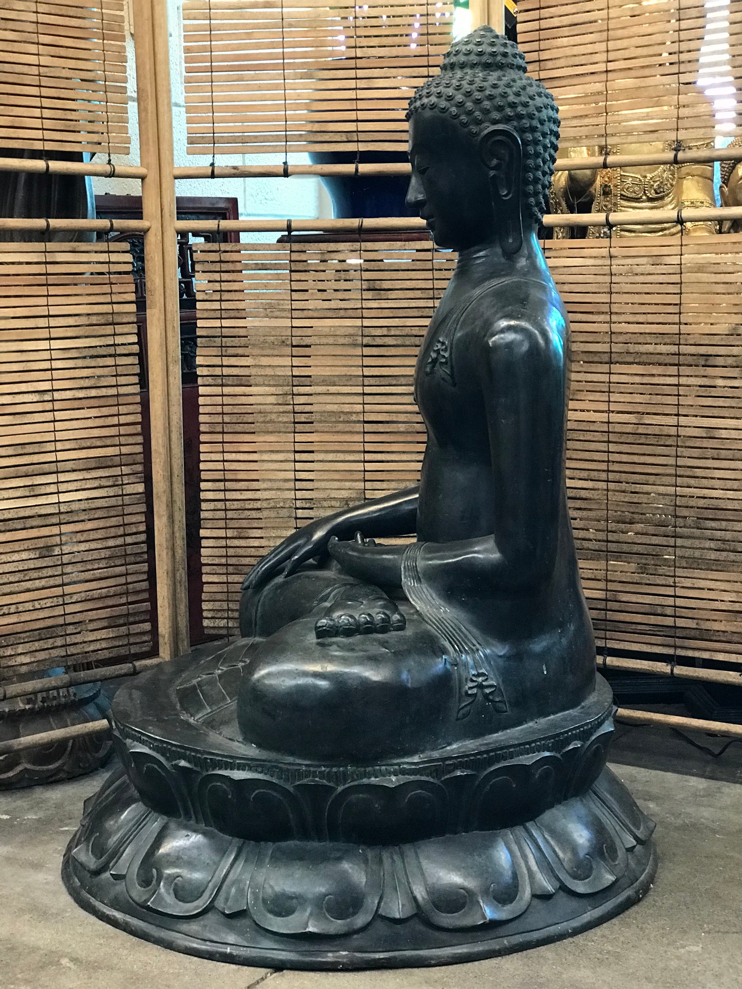 Brass Large Earth Touching Buddha 39" - Routes Gallery