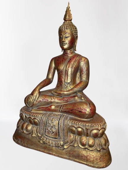 Wood Thai Earth Witness Buddha Statue 40"