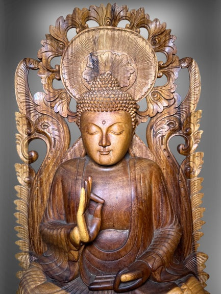 Wood Buddha Sculpture in Vitarka Mudra 45"