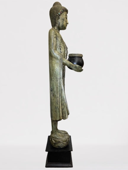 Wood Standing Buddha with Offering Bowl 69"