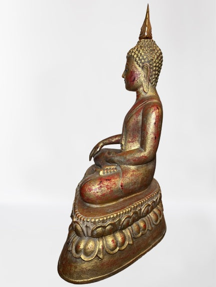 Wood Thai Earth Witness Buddha Statue 40"
