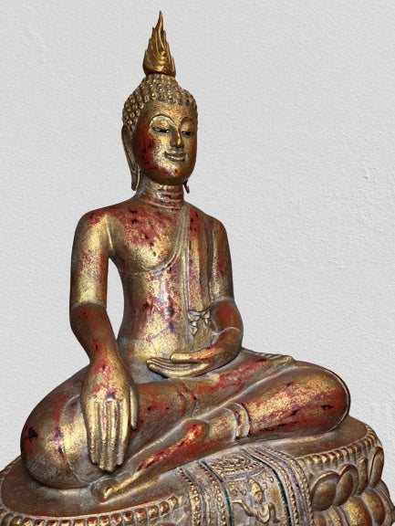 Wood Thai Earth Witness Buddha Statue 40"
