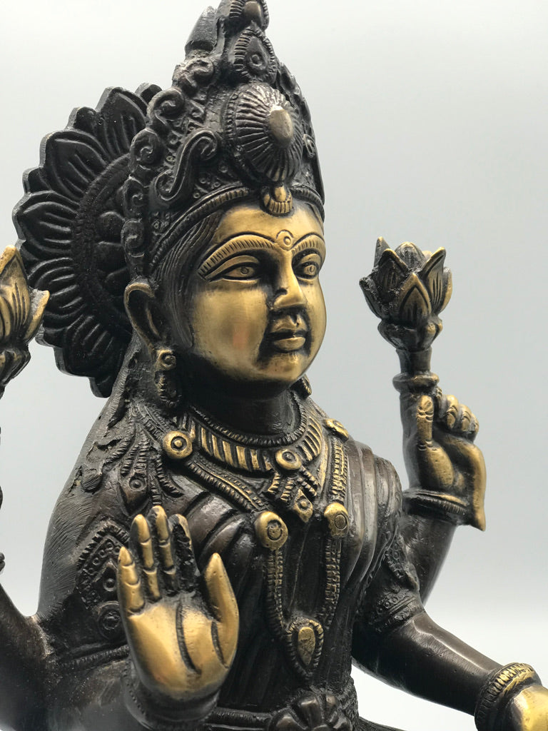 Brass Lakshmi Statue Hindu Wealth Goddess 10.5"